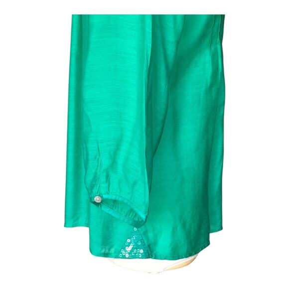 Chico's Green Sequin Shimmer Calley Top 3/4 Sleeve Button Front Women's Size 32 - Picture 4 of 9